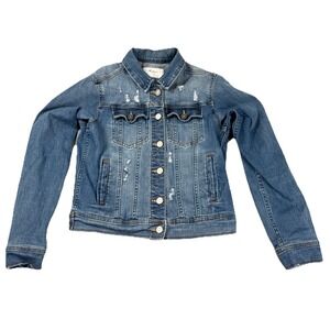 Kancan Women Grunge Punk Hip‎ Hop Trucker Crop Destroyed Denim Jacket Stretch S